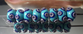 IKOC0008: DuoSet Octopus Turquoise/Paars/Blauw, ca 8x15mm