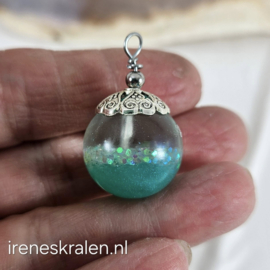 BDR 0011: Hanger Bol Turquoise & Glitter, ca 20mm