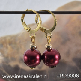 RD 9006: Oorbellen met GlasParels Rood 10mm