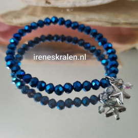 BL0002: Armband Glimmend Blauwe facetkralen, ca 19cm elastisch