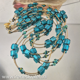 TU0000: Zeer mooie ketting Turquoise Silverfoil-glaskralen