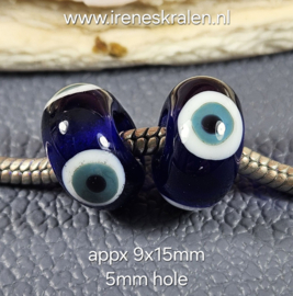 IKBL0026C: Set van 2x GrootGatKraal Grieks Oog, ca 9x15mm (5mm gat)