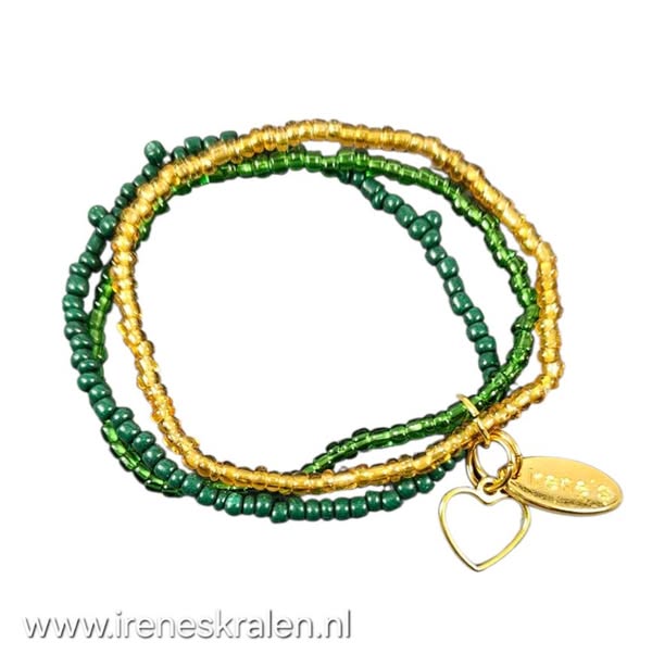 GR021: Armbandje Groen/Goud kleine glaskraaltjes