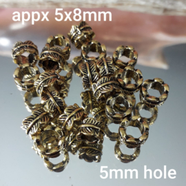 GD 005: Big Hole Bead Feather Metal GoldColor, appx 5x8mm