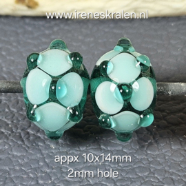 IKOC0009: DuoSet dikke Kardinaaltjes Teal, ca 10x14mm