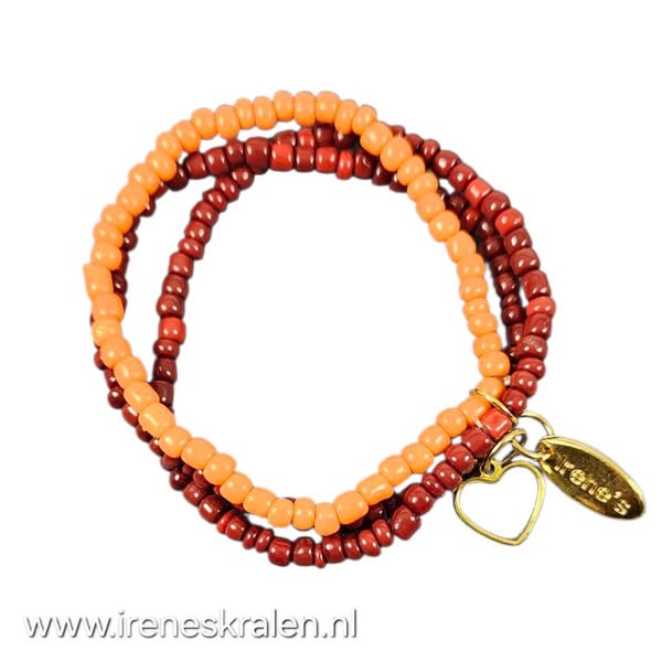 RD 0008: Armbandje Rood/Oranje kleine glaskraaltjes