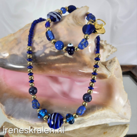 BL0021: Set Ketting + Armband Donkerblauw glas