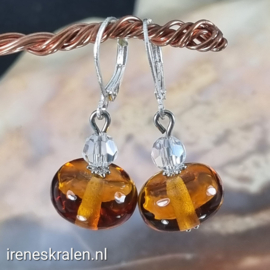 BR0019: Lampwork Oorbellen GoldenBrown