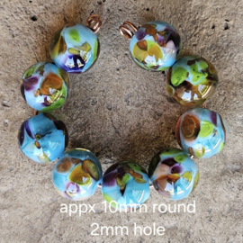 IKOC0027: Set van 9 Ronde Kralen Turquoise & multicolor, ca 10mm