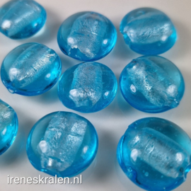 GAq031: Lentil Kraal Aqua zilverfolie 15mm #India Lampwork#