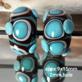 IKOC0899: DuoSet Turquoise & Bruin, ca 9x15mm