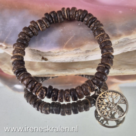 BR0008: Leuk armbandje houten kralen en Tree of Life