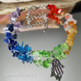 MU009: Armband Chakra Natuursteen Regenboog, ca 20cm