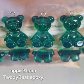 IKGR0017: Schattige TeddyBeertjes Donkergroen ( gaan per stuk), ca 21mm epoxy