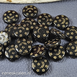 Gzwt 034: Rond Plat Zwart/Goud, ca 13x13x4mm