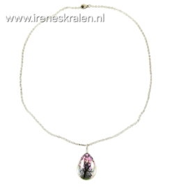 RZ 0000: RVS Ketting met hanger boom lichtroze
