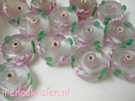 Groze 940 Tussenkraal transparant/roze/groen, 7x15mm* #India Lampwork#