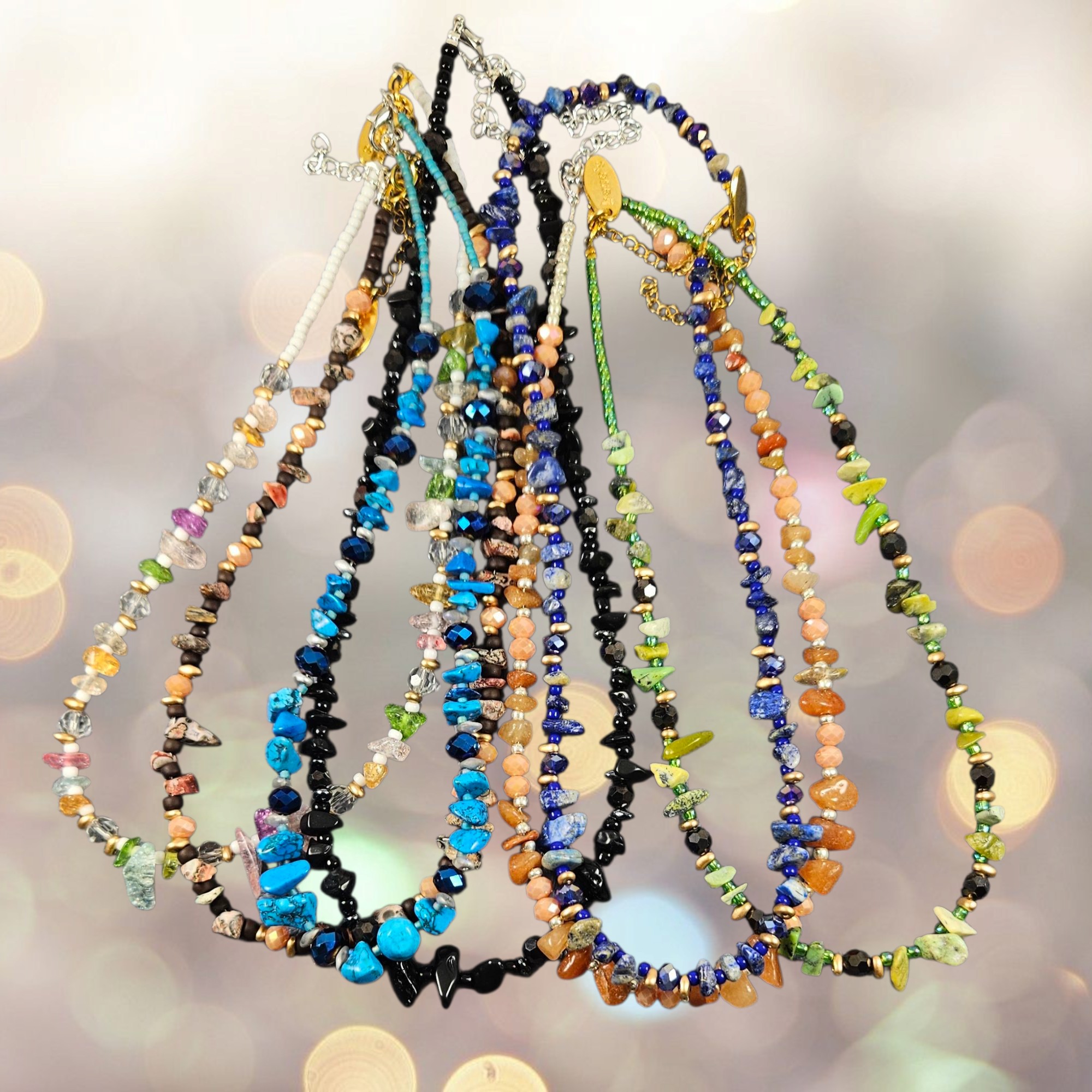 ZW0000: Ketting Natuursteen, rocailles & facetkralen