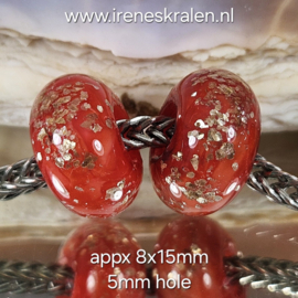 IKRD0001: Set van 2x GrootGatKraal Mystic Red & GoudVlokken erin, ca 8x15mm