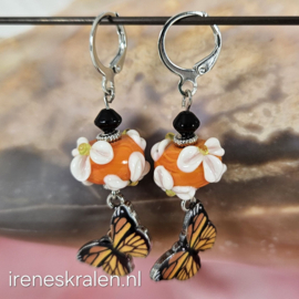 OR 0007: Lampwork Oorbellen Bloem & Vlinders