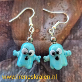 TU0027: Oorbellen met Homemade Glas Spookjes Turquoise