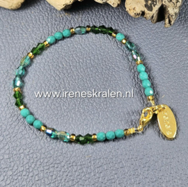 TU0001: Armband Teal/Groen glas facet kraaltjes, ca 19cm