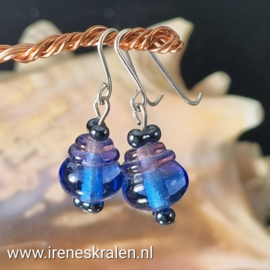 BL0040: Lampwork Oorbellen Blauw & Paars