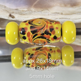 IKGE007: Set van 3x GrootGatKraal Geel-Oranje-Zwart (5mm gat)
