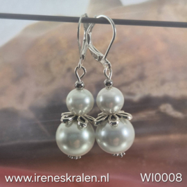 WI 0008: Oorbellen met GlasParels Wit 12&8mm