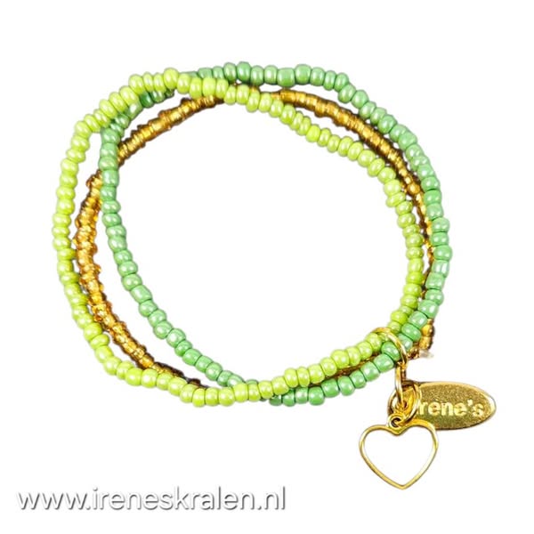 GR027: Armbandje Groen/Goud kleine glaskraaltjes