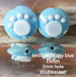 IKBL0032: DuoSet Lentils met PootAfdruk  SkyBlue, ca 18-19mm