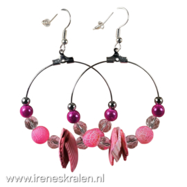 RZ 0012: Grote Ringen met Roze Kralen Oorbellen