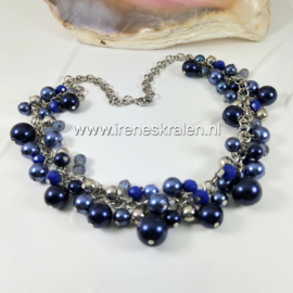 BL0028: Ketting Blauw gemengde parels