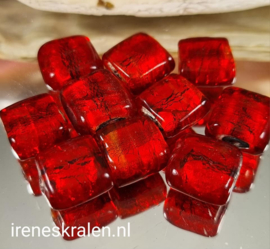 Grd 026: ZilverfolieKraal Vierkant plat, ca 12x12x7mm  #India Lampwork#