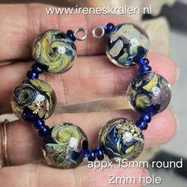 IKBL0054: Set van 6 Double Helix kralen, ca 15mm