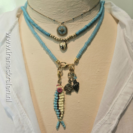 TU0007: Ketting met wisselbare bedels goudkleur, ca 45,5cm