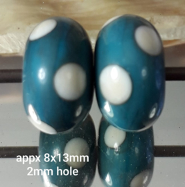 IKOC0039: DuoSet Turquoise/Ivoor Dots, ca 8x13mm