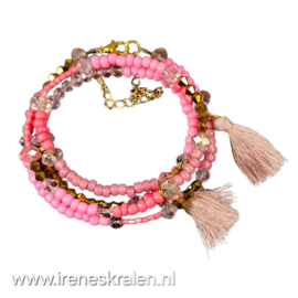 RZ 0035: WikkelArmband Felroze & Goudkleur