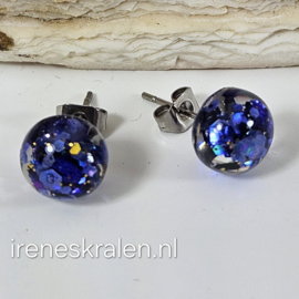 BL0006: Oorbelletjes Glitter Blauw Rond, ca 9mm