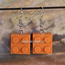 OR 0039: Oorbellen met Lego-blokjes Oranje
