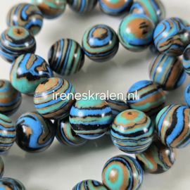 GAq046: Rond Steen DonkerTurquoise/Groenig/Bruin, ca 10mm