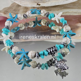 TU0021: Armbandje Turquoise & Ivoor met Schildpad