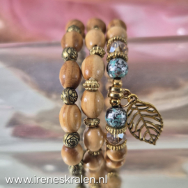 BR0004: Set LichtBruine Armbanden op elastisch koord