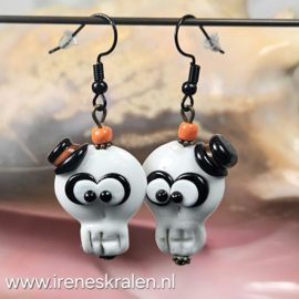 WI 0019: Lampwork Oorbellen Schedel Halloween glas