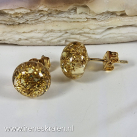 BR0017: Oorbellen stekertjes goudglitter epoxy