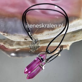 RZ 0025: Zwarte Ketting met Hanger Glas/Steen