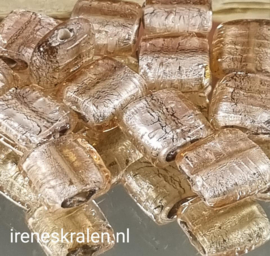 Groze 048: ZilverfolieKraal Vierkant plat, ca 12x12x7mm  PoederRoze #India Lampwork#
