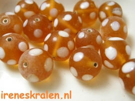 GO 53 Roestoranje rond met witte dots, 12mm #India Lampwork#