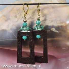 BR0022: Epoxy Oorbellen Bruin & LightTeal