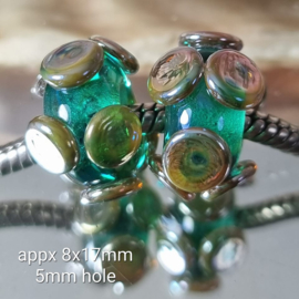 IKOC0928: Set van 2x GrootGatKraal Zilverglas Teal, ca 8x17mm